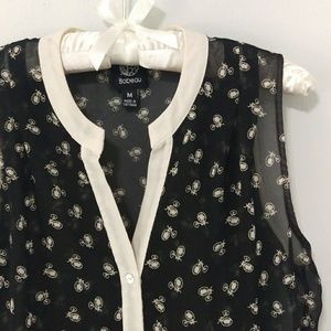 Sheer Sleeveless High Low Bicycle Print Blouse